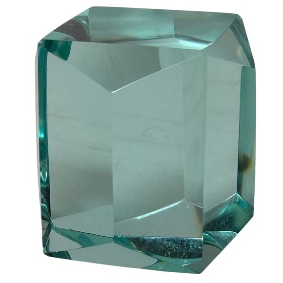 Faceted Aqua Glass Cube Paperweight 2.5" Heavy Gem Cut Desk Decor - Picture 6 of 6